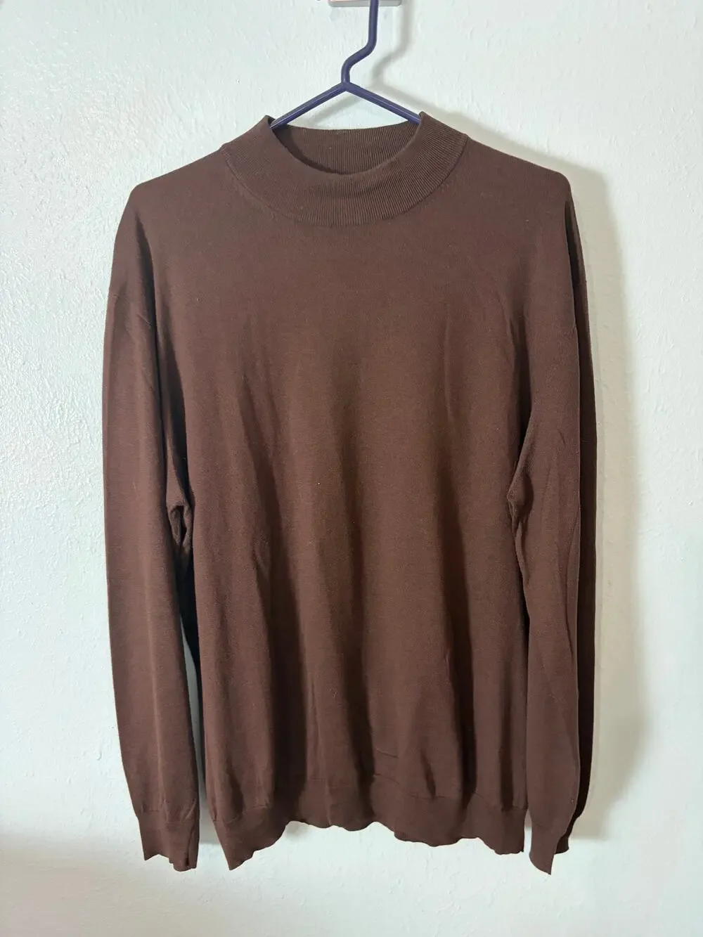 Eileen Fisher Brown Silk Cotton Mock Neck Knit Sweater L Classic Minimalist Fall